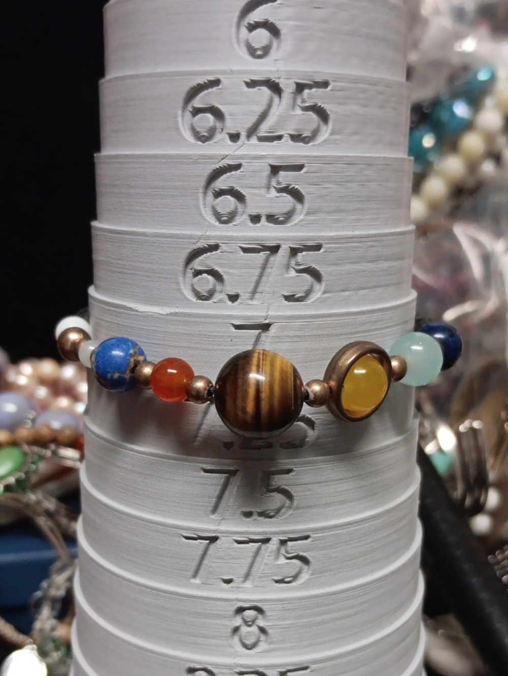 Solar System Bracelet with Natural Stone, Lava Rock and Crystal Glass Beads
